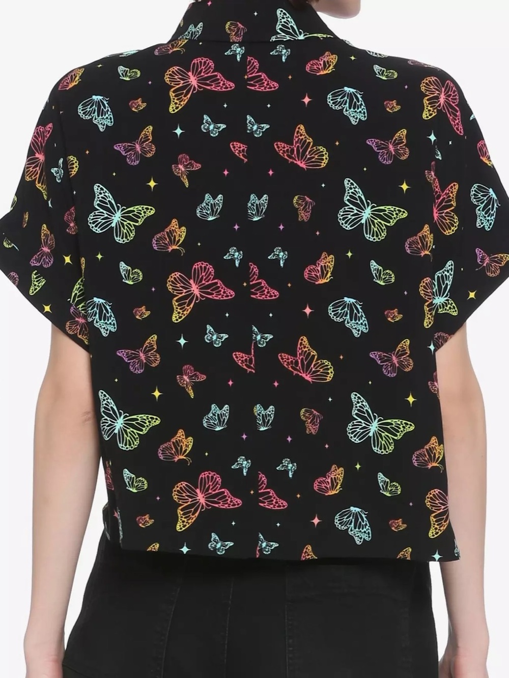 Hot Topic Rainbow Butterfly Print Black Plus Size Top - Picture 3 of 11